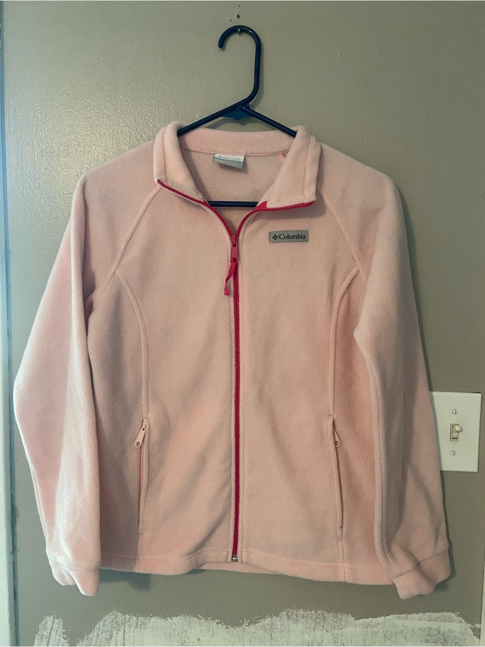 Columbia Pink Fleece Jacket with Red Zip Trim